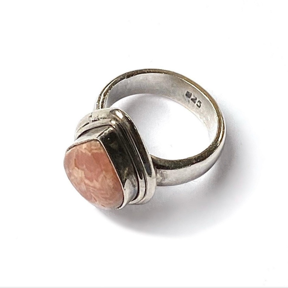 Vintage Sterling Silver Pink Rhodochrosite Ring Size 6